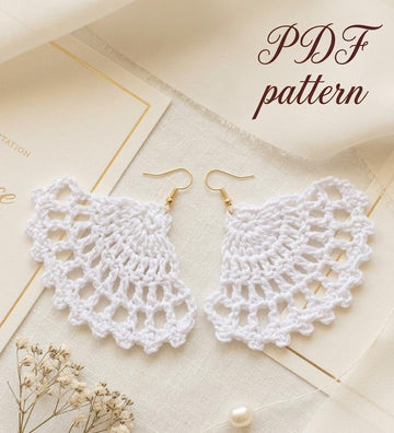 137. Boho Crochet Earring Pattern, Lace Fan, Bridal Wedding Jewelry (PDF Pattern