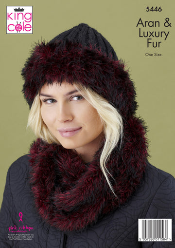 Sweater, Cowl & Hat in King Cole Fashion Aran and Luxury Fur - 5446 - Downloadable PDF
