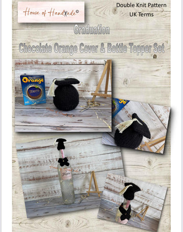 Graduation Chocolate Orange Cover and Bottle Topper Set Knitting Pattern