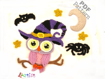 Owl Halloween crochet applique pattern