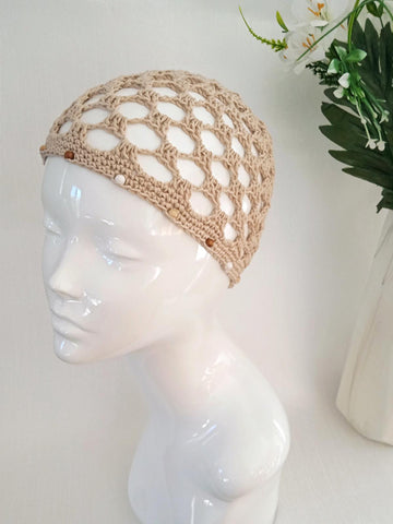 Beaded Square Mesh Skull Cap