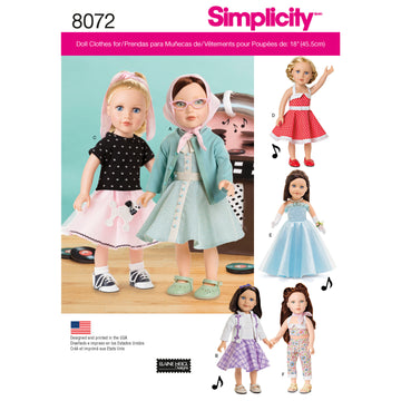 Simplicity Vintage Inspired 18in Doll Clothes 8072 - Paper Pattern, Size OS (ONE SIZE)