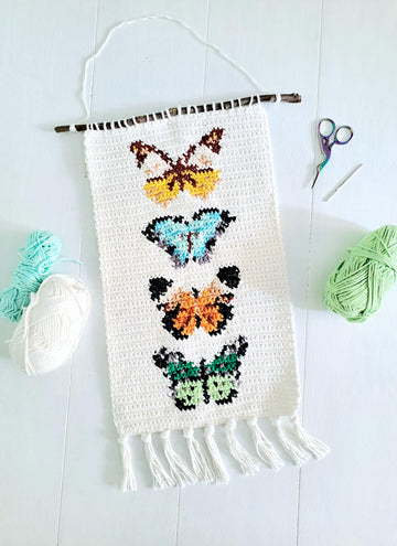 Vintage Butterflies Crochet Tapestry Wall Haning