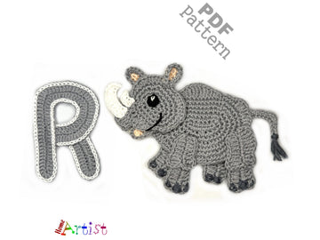 Crochet Animal Alphabet R Rhino pattern