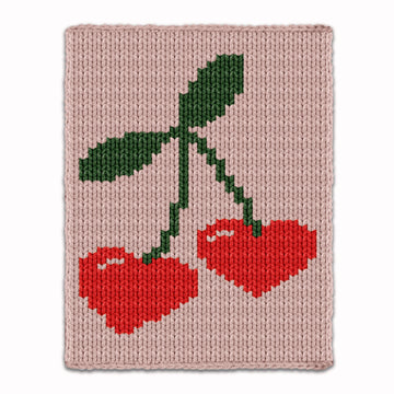 Finger Knitting Pattern, heart cherries Knit Kids Afghan Throw