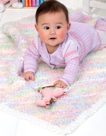 Diagonal Stripes Blanket in Red Heart Baby Clouds Multis and Soft Baby Steps Solids - LW2589