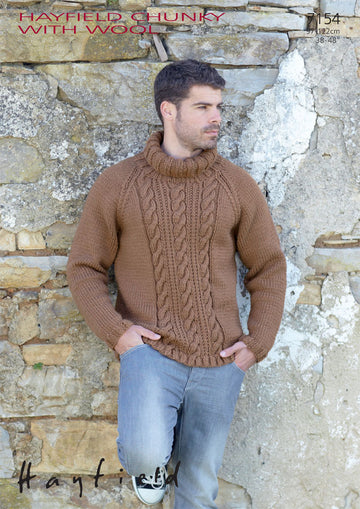 Polo Neck Sweater in Hayfield Chunky with Wool - 7154 - Downloadable PDF