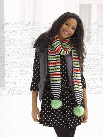 Slip Stitch Pom Scarf in Lion Brand Vanna's Choice - L32256