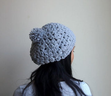 Bobble pom pom slouchy beret hat
