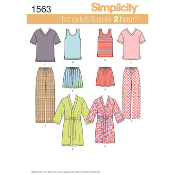 Simplicity Women's Men's and Teens' Sleepwear 1563 - Paper Pattern, Size A (XS-S-M-L-XL)