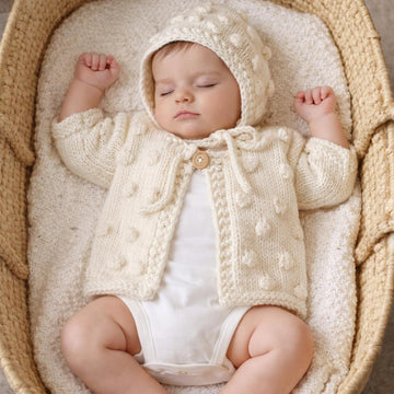 Baby Bobble Cardigan and Bonnet Set in Aran knit