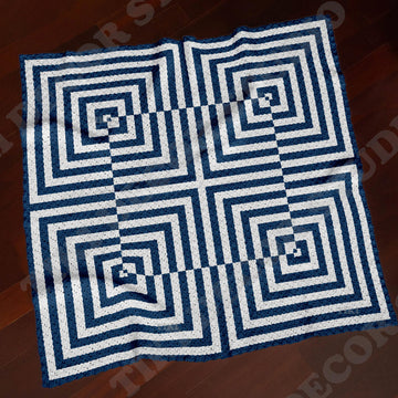 Optical Illusion Blanket C2C CROCHET PATTERN 53×53 inches Deep Blue Mosaic Afghan