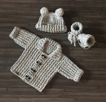 Theo Cardigan Hat and Booties Set Newborn - 10 Years