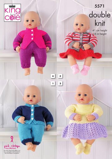 Dolls Clothes in King Cole Dollymix DK - 5571 - Downloadable PDF