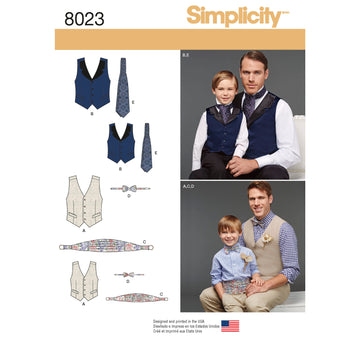 Simplicity Boys' and Men's Vest, Bow-tie, Cummerbund and Ascot 8023 - Paper Pattern, Size A (S - L / S - XL)