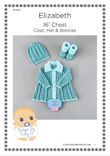 Elizabeth Coat, Hat & Booties 16 inch chest size newborn