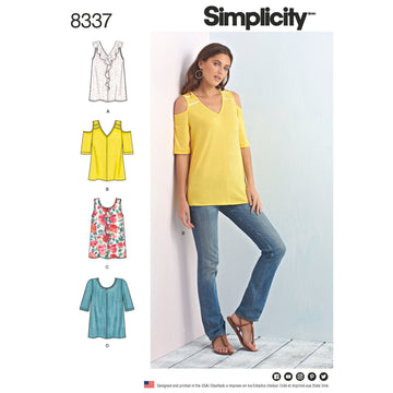 Simplicity Women's Knit Tops with Bodice and Sleeve Variations 8337 - Paper Pattern, Size A (XXS-XS-S-M-L-XL-XXL)