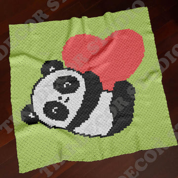 C2C Panda Heart Blanket White Black Bear Graphghan Valentine's Day Afghan CROCHET PATTERN