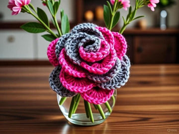 Pink & Grey 3D Flower PDF Pattern & Video Tutorials