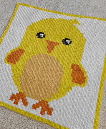 Yellow Chick Blanket Baby Hen Intarsia Colorwork C2C Crochet Pattern