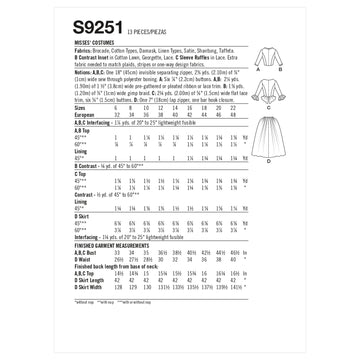 Simplicity Misses' Costumes S9251 - Sewing Pattern