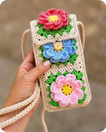 Granny square mobile phone bag crochet pattern T15