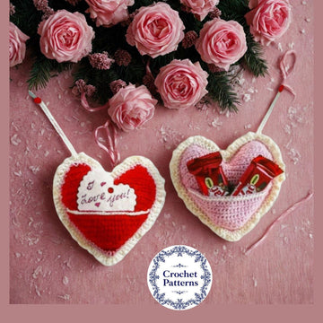 Valentine plush Heart Pillow with a pocket crochet pattern (PDF file)