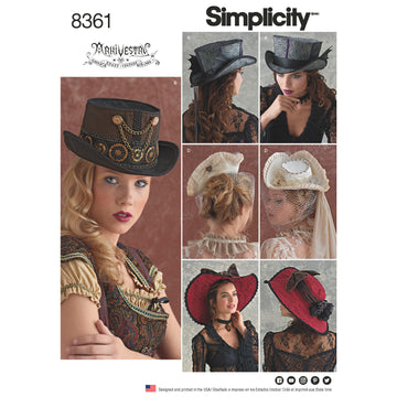 Simplicity Hats in Three Sizes: S (21in), M (22in), L (23in) 8361 - Paper Pattern, Size A (S-M-L)
