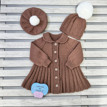 Avery Baby Coat, Beanie & Beret size 18" & 20" chest 6-9mths approx