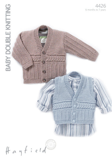 Boys V Neck Cardigan and Waistcoat in Hayfield Baby DK - 4426 - Downloadable PDF
