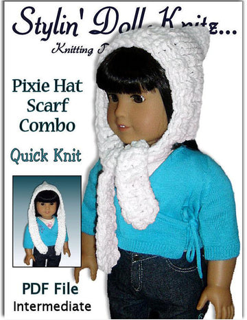Pixie Hat, Scarf combo fits American Girl and 18 inch dolls. 106