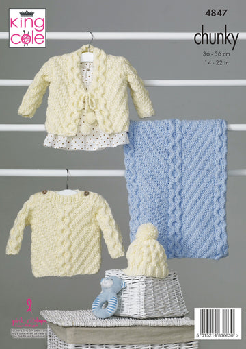 Sweater, Cardigan, Hat and Blanket in King Cole Chunky - 4847 - Downloadable PDF