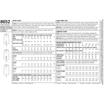 Simplicity 8652 Women's Skirts - Sewing Pattern