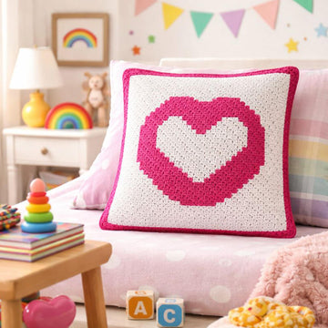 Mini C2C Heart in Circle Pillow 42x42 Squares Crochet Pattern