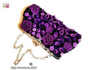 Irish Crochet Lace - Purple Wedding bag