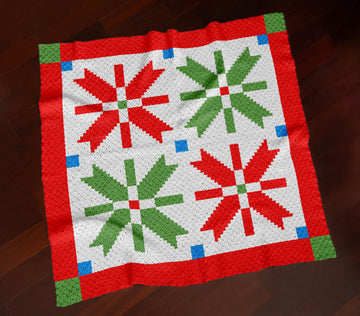 Christmas Joy Blanket Red Green Stroller Snowflake Intarsia C2C CROCHET PATTERN