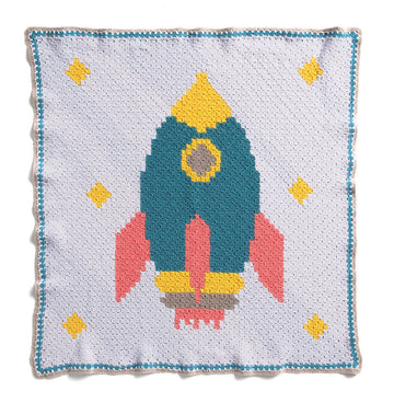 Rocketship Crochet Baby Blanket in Bernat Bundle Up - Downloadable PDF