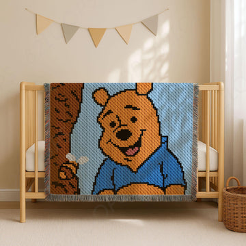 Winnie the Pooh & Bees Blanket Baby Peach Throw Cartoon Crib C2C CROCHET PATTERN