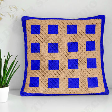 CROCHET PATTERN C2C Beginner-friendly Blue Square Beige Couch Cushion