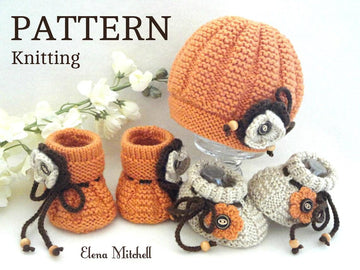 Knitting PATTERN Baby Set Baby Shoes and Baby Cap with Crochet Flowers