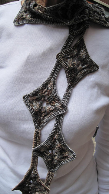 Bead Crocheted Scarf: Not Your Granny's Granny Square Scarf