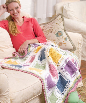 Tunisian Color Block Throw in Red Heart Super Saver Economy Solids - WR2079