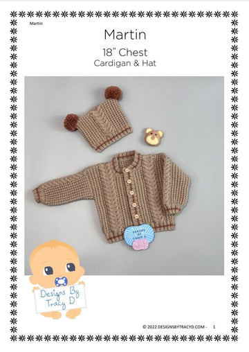 Martin Baby Cardigan and Hat knitting pattern 18 inch chest size