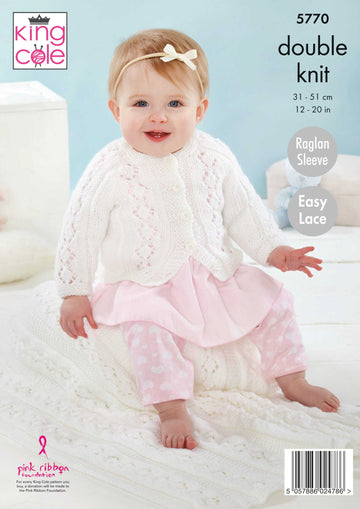 Cardigan, Matinee Jacket, Hat and Blanket Knitted in King Cole Baby Safe DK - 5770 - Downloadable PDF