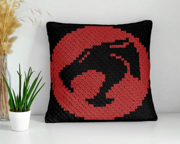 ThunderCats Logo Cushion Red Black Pillow Diagonal Crochet Pattern Mini C2C