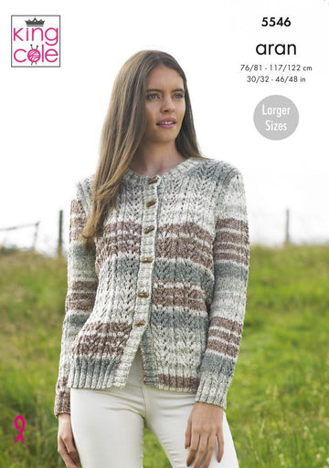 Ladies Cardigan, Tube Scarf & Hat in King Cole Drifter Aran - 5546 - Leaflet
