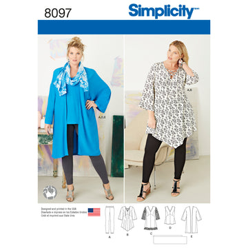 Simplicity Plus Size Tunic, Top, Kimono and Knit Leggings 8097 - Sewing Pattern