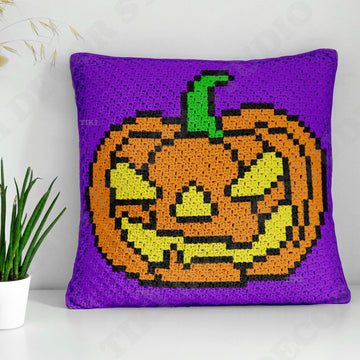 Pumpkin Halloween Cushion Diagonal Crochet Mini C2C Pattern Trick or Treat Graph