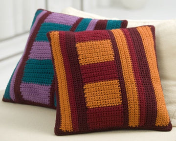Mod Striped Pillows in Red Heart Super Saver Economy Solids - LW2478