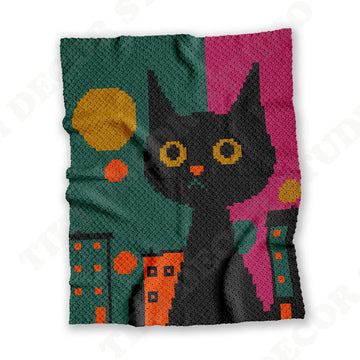 Neon Night City Black Cat Blanket Kitten Afghan Graphgan JPG C2C Crochet Pattern